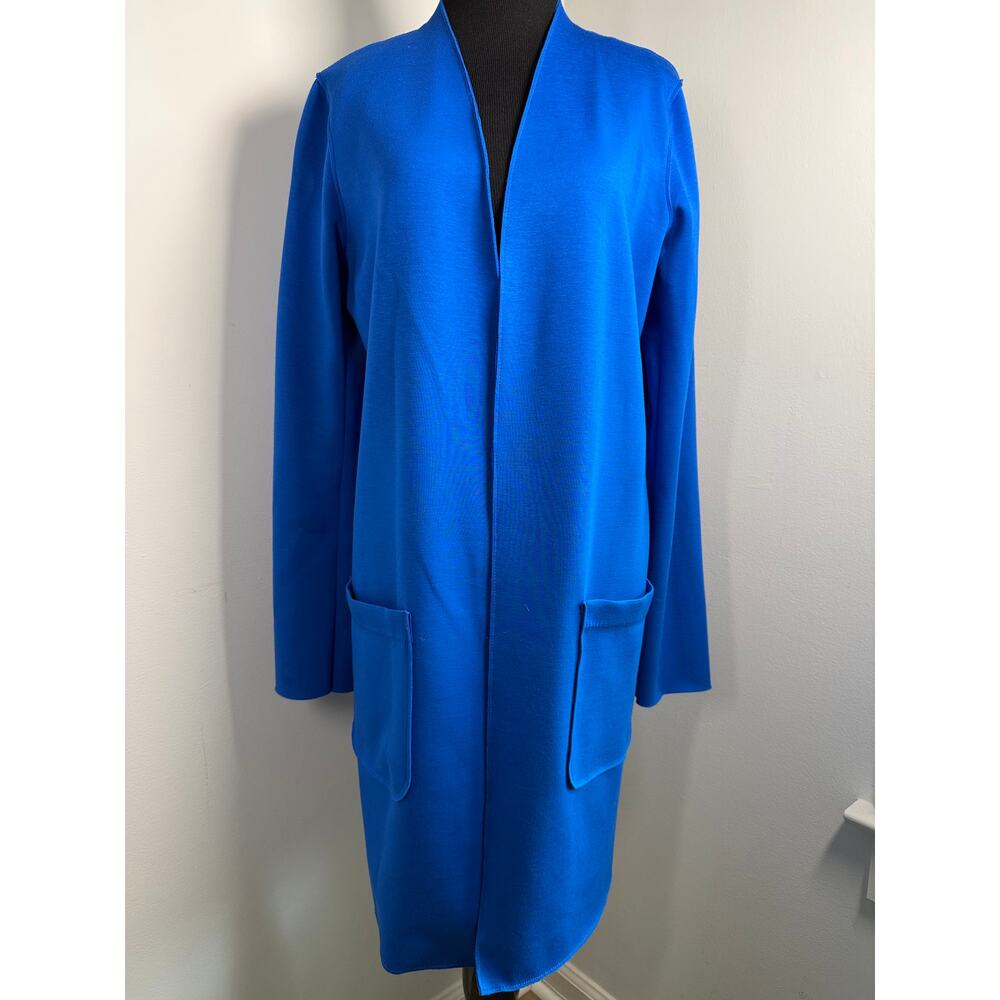 Electric Blue Open Front Duster Cardigan Coat Preppy Minimalist Size Medium
